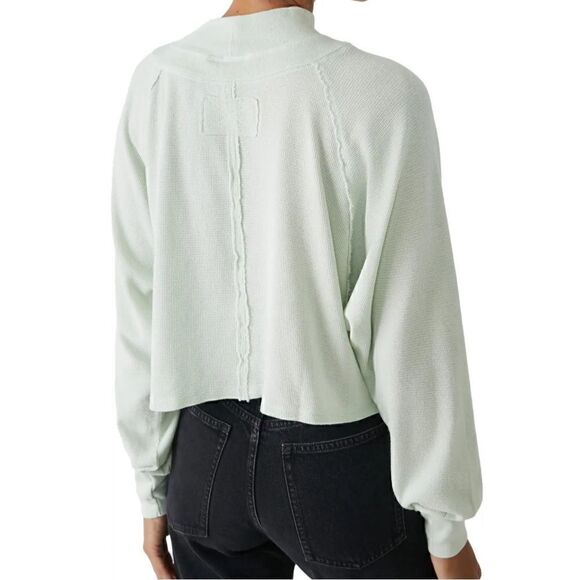 NWT Free People Fun Times Turtleneck Mick Iced Sage Waffle Knit Cotton Slouchy - Picture 6 of 7